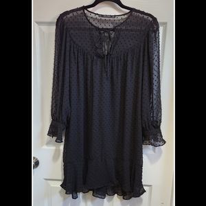 Zara basics black embroidered swiss dot long sleeve dress women's size s…